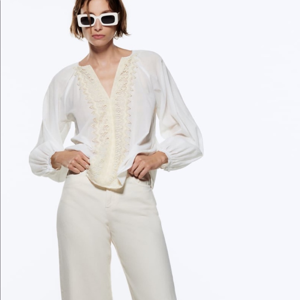 zara crochet trim blouse